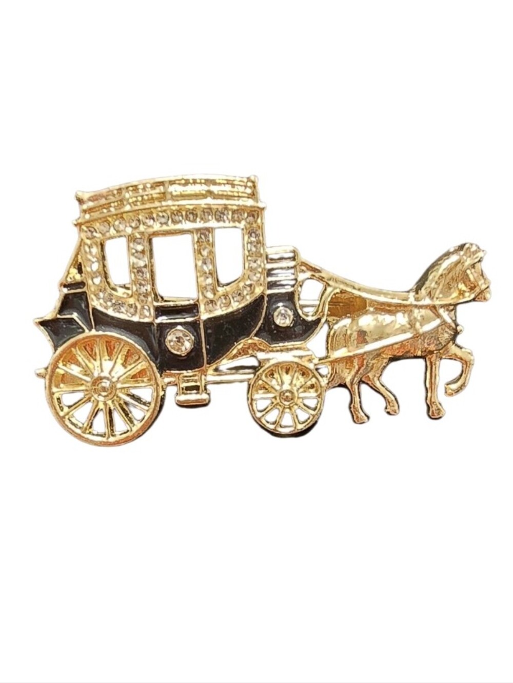 Brooches Gold and Black Horse Carriage Decorative Accent Pin  2inches